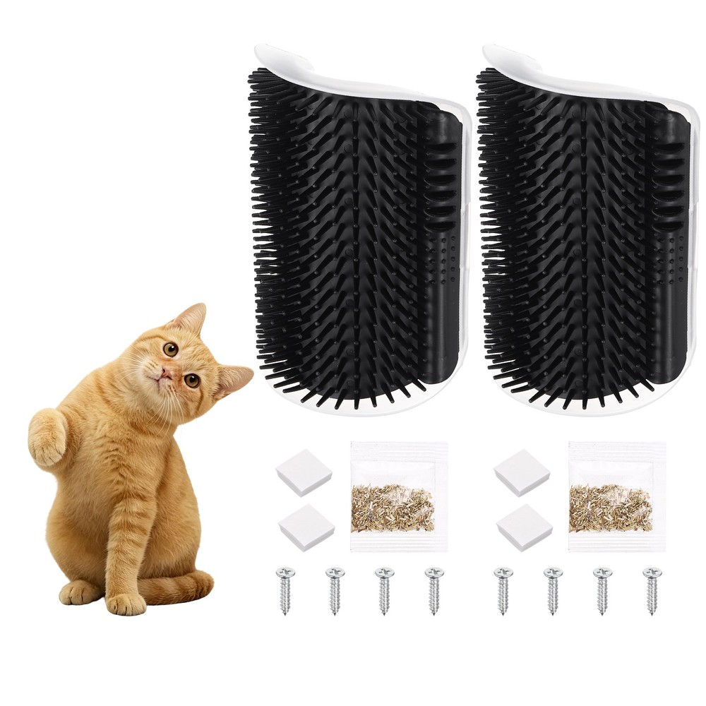 2Pcs Self Grooming Cat Brush Cat Self Groomer Scratcher with Catnip S Black