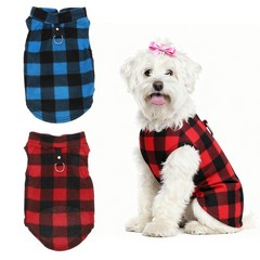 Dogs Fleece Vest Sweater L Plaid Red Black/Blue-Black 2 Pack