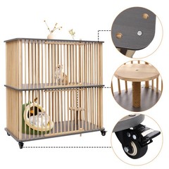 Cat House, Wooden Large Cat Villa, Cat Cage 112*56*108cm/44.1*22*42.5in