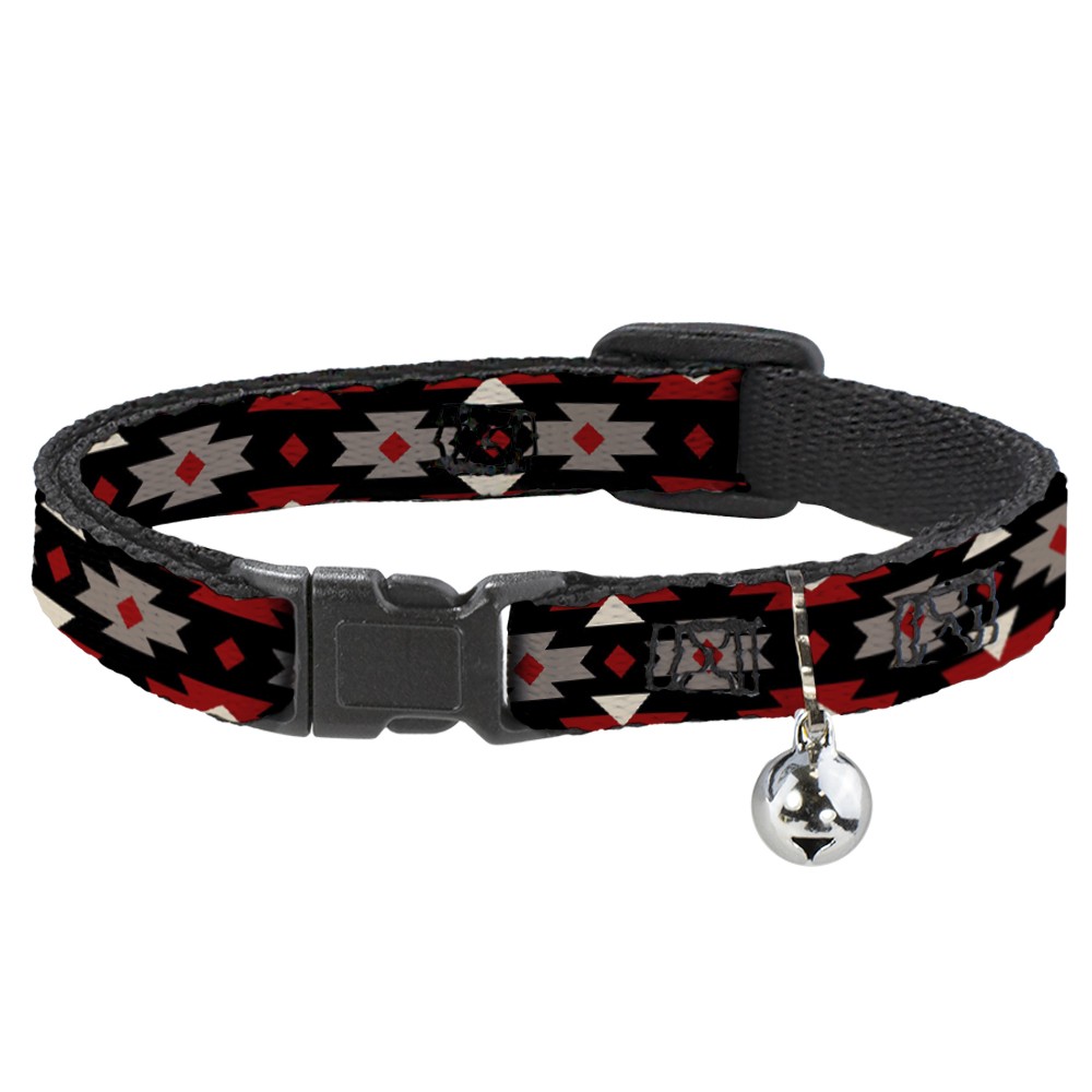 Cat Collar Breakaway with Bell Navajo Red/Black/Gray/Red NARROW Fits 8.5-12″