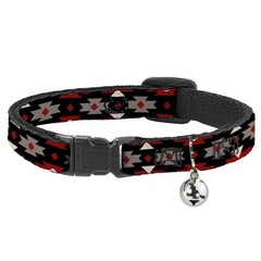 Cat Collar Breakaway with Bell Navajo Red/Black/Gray/Red NARROW Fits 8.5-12″