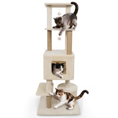 64″ Tall Cat Tree w/ 2 Large Condos, Jute Scratching Posts, Plush Top Perch