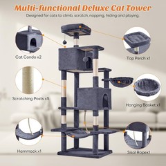 DUMOS Large 66 Inch Cat Tree Tower Multi Level Climbing Furniture
