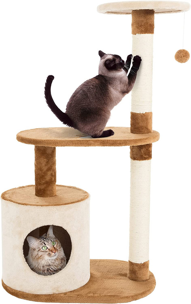 Cat Tower 3 Tier 2 Napping Perches Cat Condo 2 Sisal Rope Scratching Posts