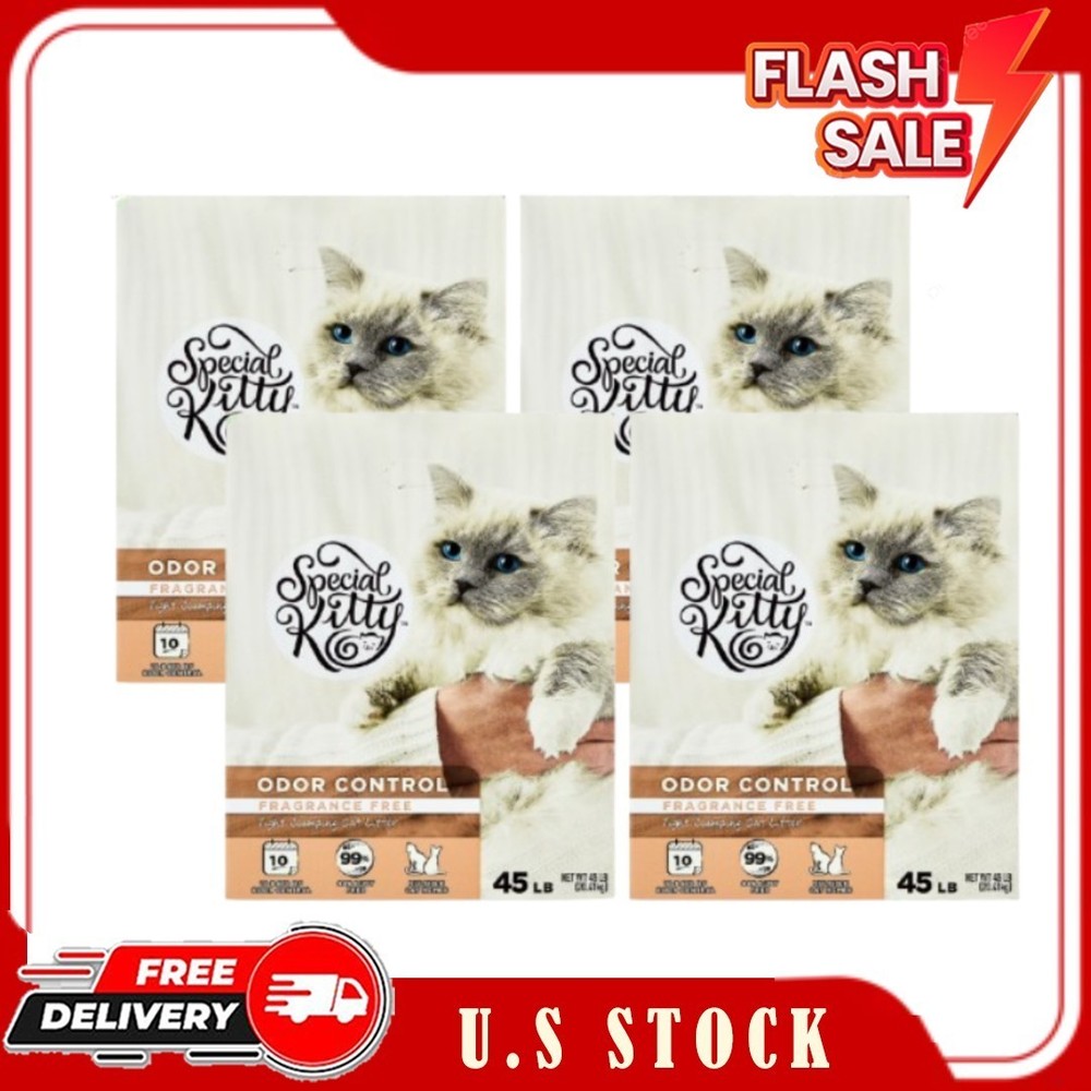 (4 pack) Special Kitty Clumping Clay Cat Litter, Unscented, 45 lbs Box
