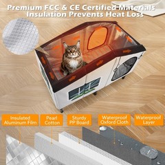 Weatherproof Heated Cat House for Outdoor Cats, Insulated Heating Cat House w…