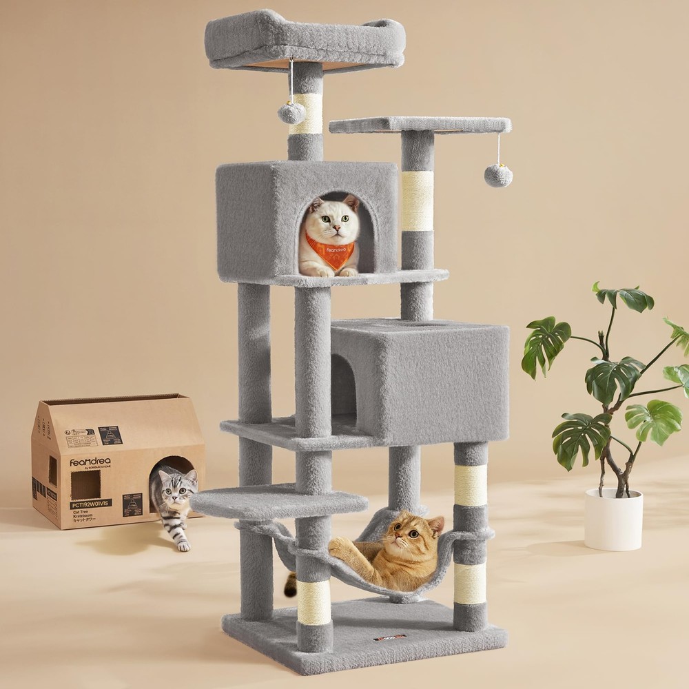 Cat Tree, 59.5-Inch Tall Cat Tower, Plush Multi-Level Condo with 5 Scratching…