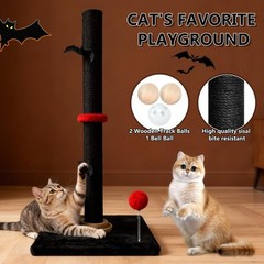Purrzone Gothic 27” Scratching Post, Cat Scratcher Indoor, Wooden Ball Black