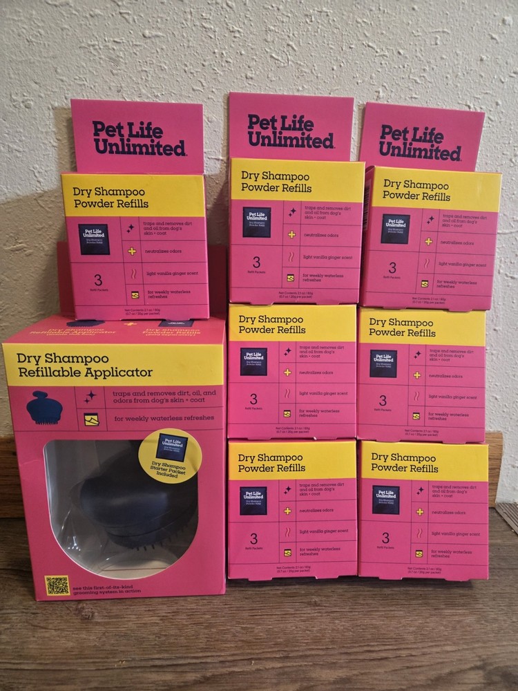 Waterless Powder All-in-One Applicator Dog Brush + 7 Boxes Powder Refills