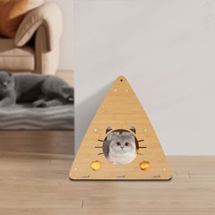 17.7*11*17.7“ Log Color Corrugated Cardboard Cat Scratcher House With Cushion
