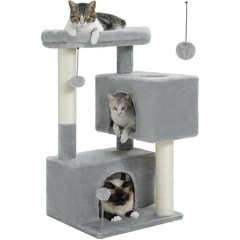 Ergonomic Cat Tower Multi-Level Condo Padded Perch Double Pompoms Stylish Design