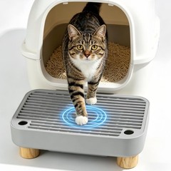 Litter Box Step Cat Litter Catcher with Wooden Base for Senior and Kittens Keep