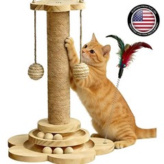 Sturdy 4-in-1 Cat Scratching Post – 17.7″ Walnut Wood, Ideal for Small Cats
