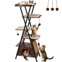 72.5″ Wooden Cat Tree Tower for Indoor Multi-Level Cats Heavy Duty Metal Frame
