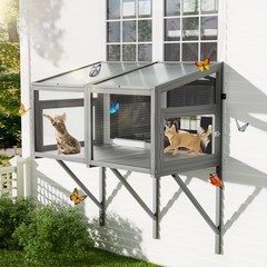 Expandable Wooden Cat Catio Window Perch House for Large Indoor Cats Kittens