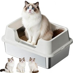 Stainless Steel Cat Litter Box Easy Clean Large Litter Pan High Side w/Scoop Mat