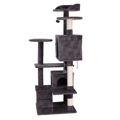 55″ Dark Grey Cat Tree Tower Condo Scrathcher Post Activity Center Playing House