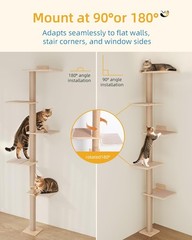 80inch Tall Cat Tree Wall Mount 15.8in Top Perch Bed Large Adult Cats Adjustable