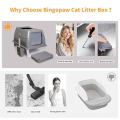Large Stainless Steel Cat Litter Box Anti-Leakage Easy Cleaning Litter Pan w/Lid