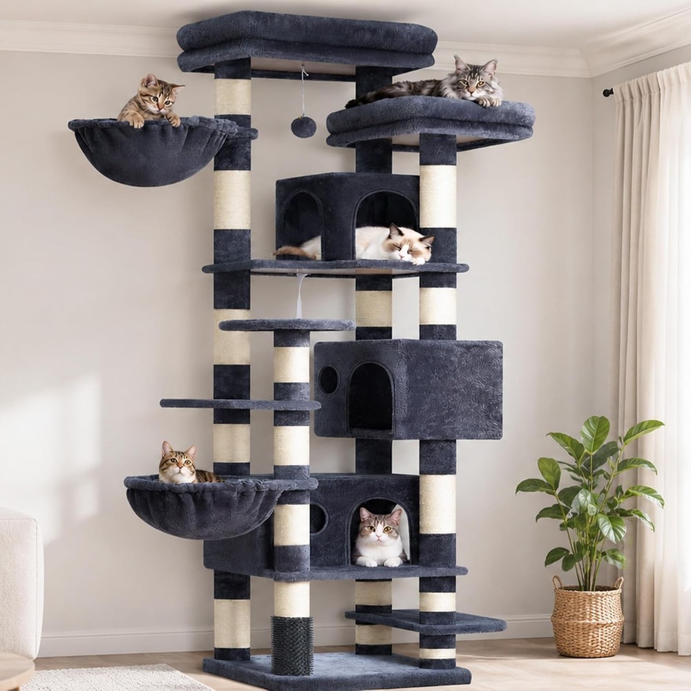 Cat Tree, 74 Inches Multi-Level XL Large Cat Tower for Indoor Cats with Three Ca