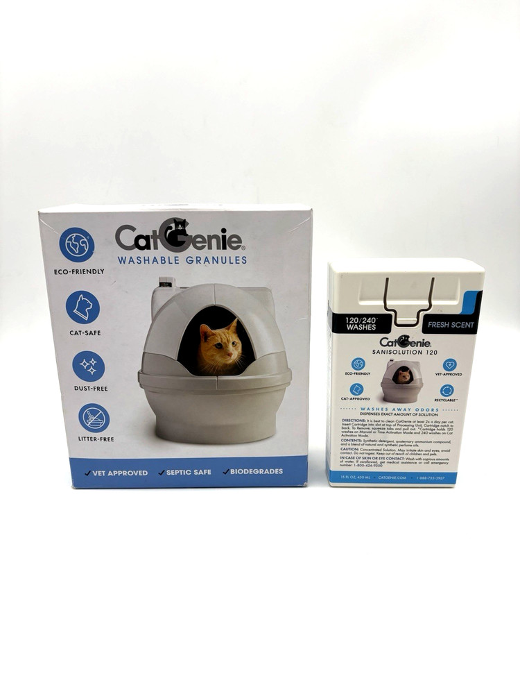 Cat Genie Washable Granules 3.5 lbs + Sanisolution 120 Fresh Scent Odor Washer