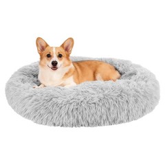 31.3 Inch (80cm) Cat Dog Bed Round Soft Fluffy Plush Pet Bed, Gray
