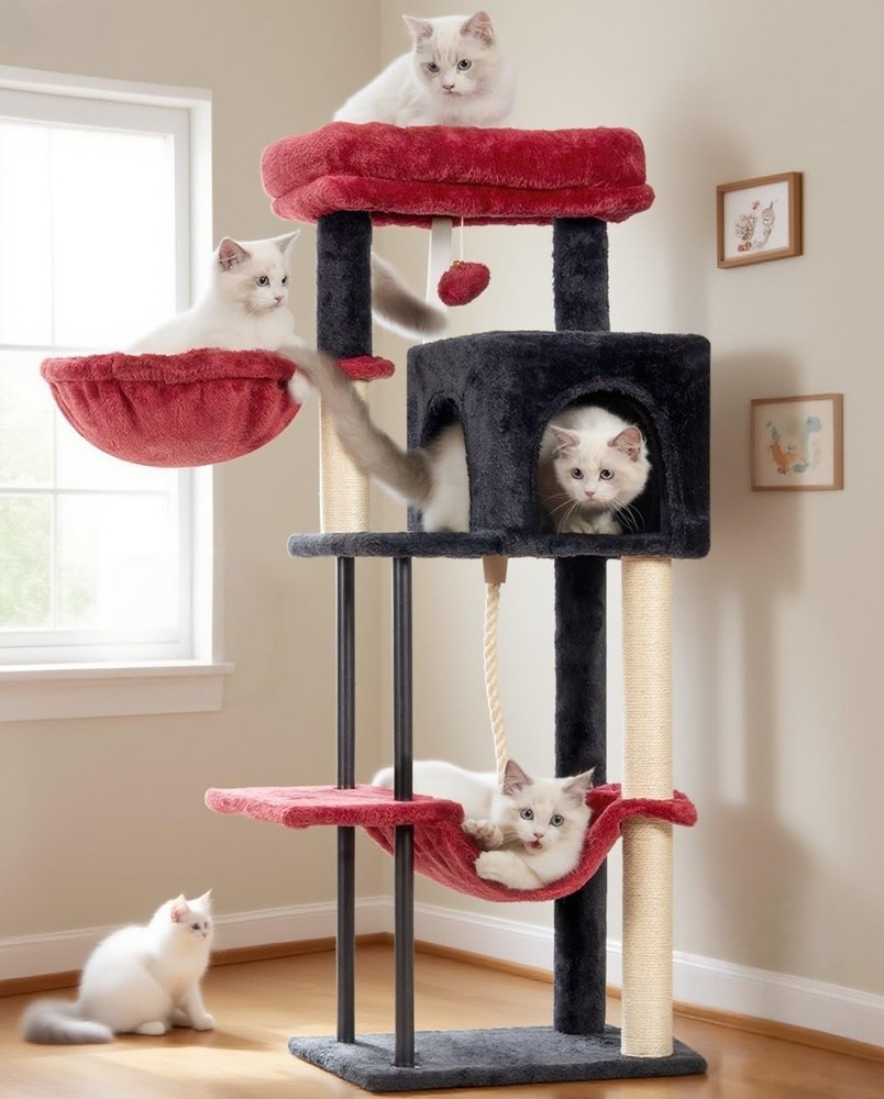 Gitelsnour Cat Tree, Tower for Indoor Cats, 43.3 inches, Black and red