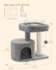 Feandrea Cat Tree, Small Tower with 20.7″L x 15″W x 18.5″H, Light Gray