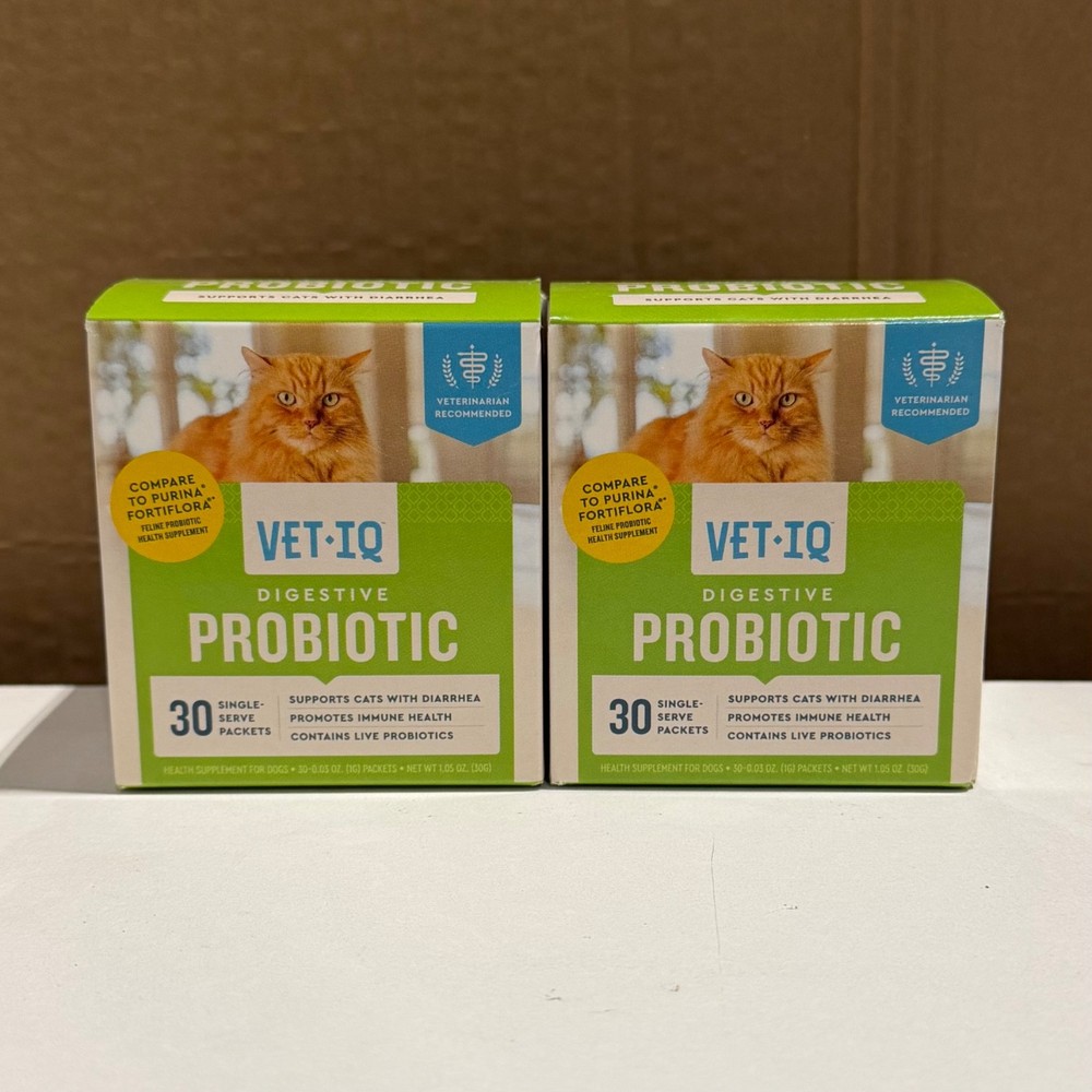 2x Vet IQ Cat Digestive Probiotic Powder 30 Packets (60 Total) EXP 8/26+