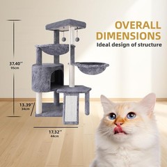 Durable Grey Three-Level Cat Tree with Hammocks – Perfect for Small Breeds