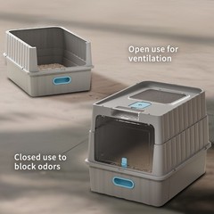 Gray Enclosed Cat Litter Box Pull Out Drawer High Sided Easy Clean Covered Toile
