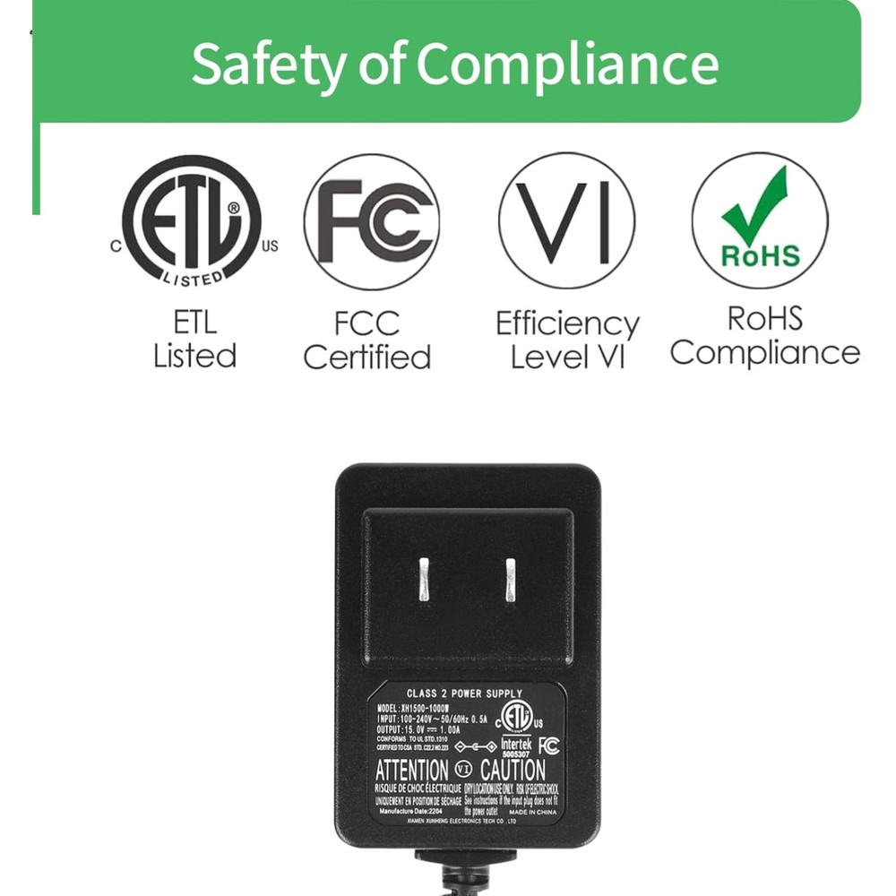Eco-Friendly 15V 1A Power Adapter for Litter Robot 2, 3, 4 – 1.5M Cord Included