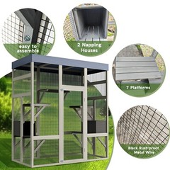 70.1″ H Outdoor Cat House Enclosure Catio Wooden Large Cage Pet with Platforms
