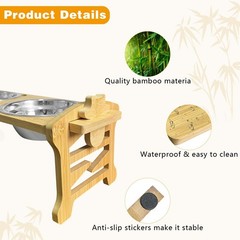 Elevated Cat Bowls 15° Tilted : 3-Pack 3 bowls, Natural bamboo color