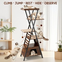 72.5″ Heavy Duty Metal Frame Modern Cat Tree Tower Wooden Cat Condo Furniture