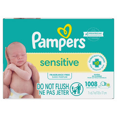 2P Pampers Sensitive Baby Wipes Unscented, 12 Pack, 1008 Total