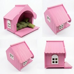 Baby Pink Cat house: indoor Natural Pine , Modern Furniture Pets (LED Light )