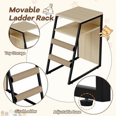 2-in-1 Cat Litter Box Enclosure Furniture with Removable Ladder &Scratching Post