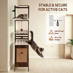 72.5″ Heavy Duty Metal Frame Modern Cat Tree Tower Wooden Cat Condo Furniture
