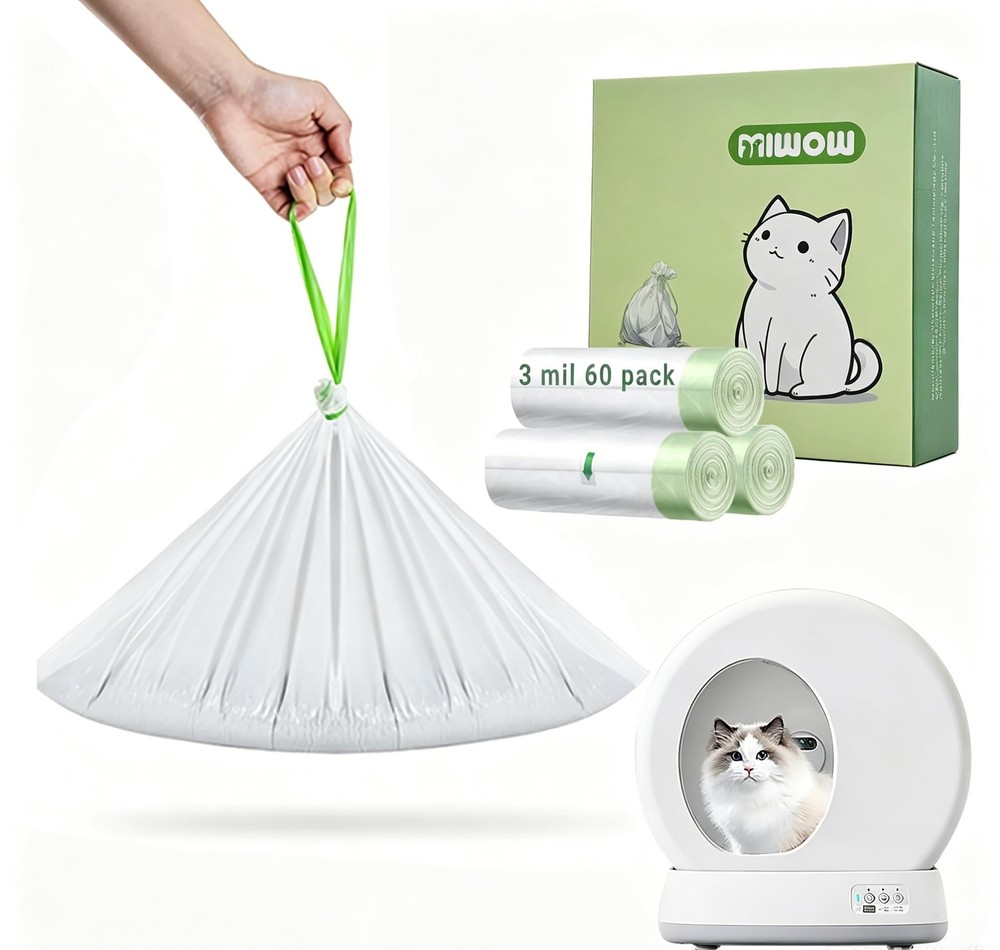 60 Count Miwow Cat Litter Box Liners for MeoWant 1 (Pack of 60), White