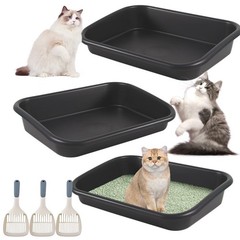 3 Pcs Low Entry Senior Cat Litter Box with Scoop, Extra Large Pet Litter Box …