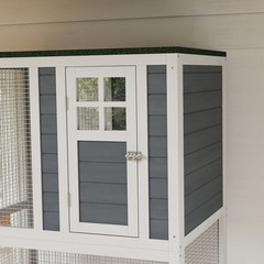 Outdoor Cat House Wooden Catio on Wheels W/ Weather Protection Roof, Gray