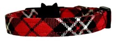 Red Black & White Diagonal Plaid Handmade Safety Cat Collar – ADULT