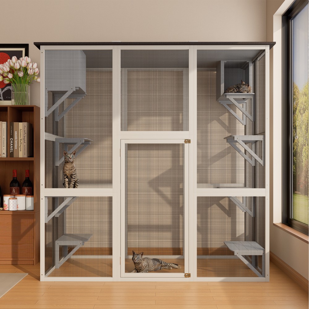Large Catio Cat Enclosure Weatherproof Wooden Outdoor Asphalt Roof Cat Cage