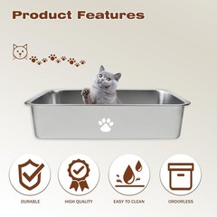 Stainless Steel Cat Litter Box High Sided Cat Litter Pan Metal Kitten Litter