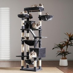 Multi-Level Cat Tree Tower W/ Caves Perches Scratching Board & Hanging Beds New