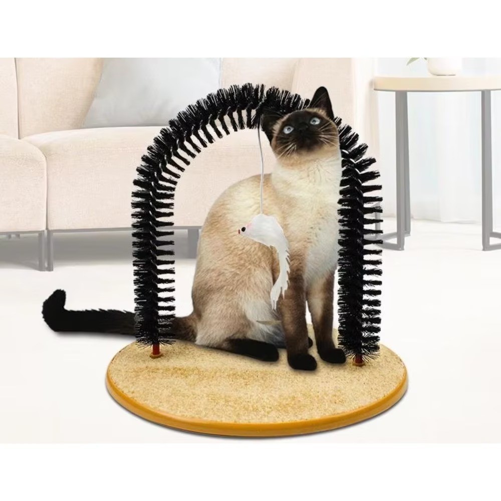 Self-Grooming Cat Arch & Scratcher | Massager Brush with Toy Ball & Scratch Pad