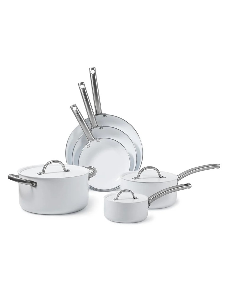 BLACK+DECKER 9-Piece Ceramic White Aluminum Cookware Set, Pots and Pans Set with