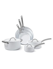 BLACK+DECKER 9-Piece Ceramic White Aluminum Cookware Set, Pots and Pans Set with