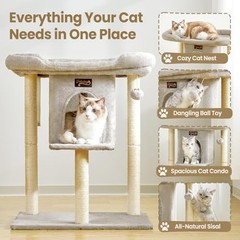 Cat Tree Tower Scratching Post for Indoor Large Cats, 28 Inches Light Grey 1